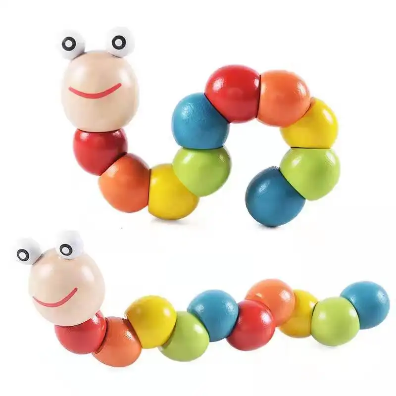 1Pcs Wooden Colorful Twisted for Kids Insect Toys Cute Cartoon Baby Insect Toy Early Education Gift for Children