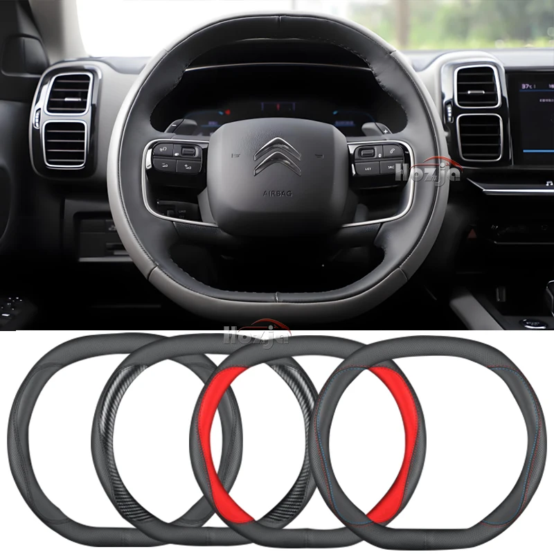 Leather Car Steering Wheel Cover for Citroen C5 Aircross C4 Cactus 2018 2019 2020 2021 2022 Non-slip Auto Interior Accessories