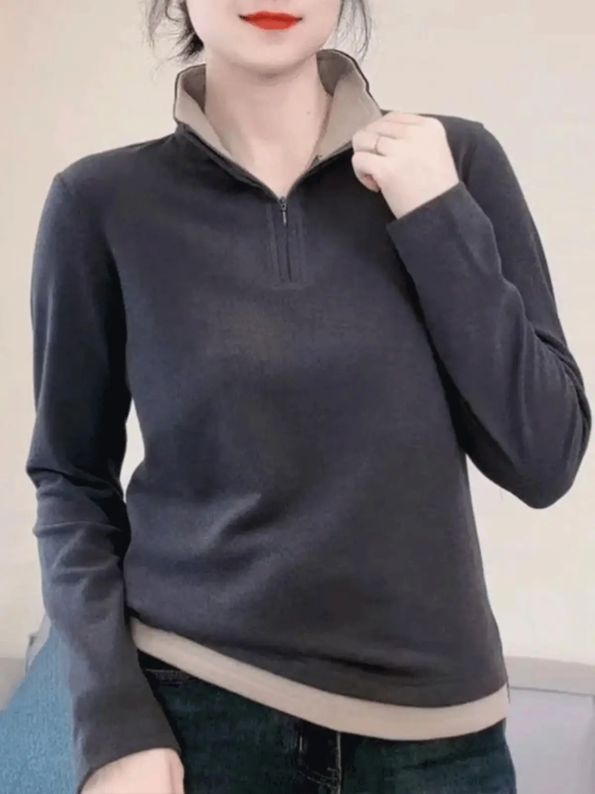 女性のスタンドカラーフリーススウェットシャツインナーウェア韓国スタイル多用途痩身ファッショナブル秋冬新作