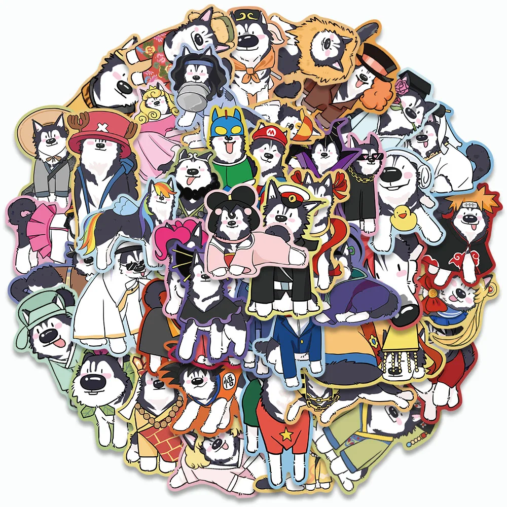 50PCS Cartoon Siberian Husky Show Stickers Animals Graffiti Decals For Laptop Cup Skateboard Suitcase Guitar Waterproof Stickers