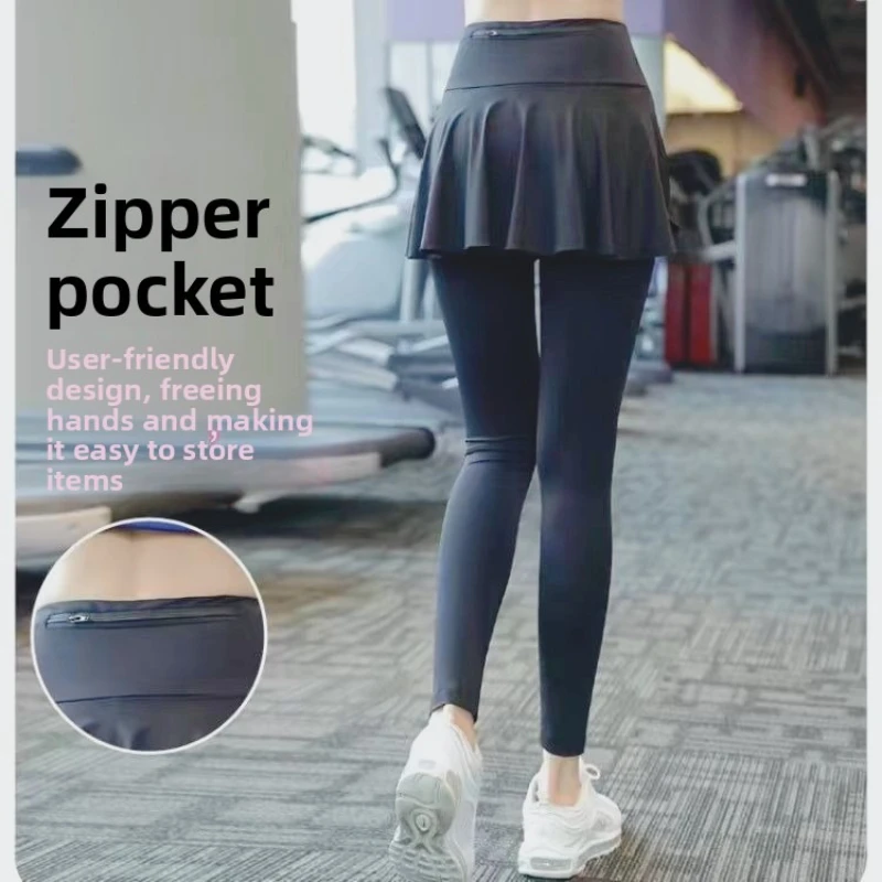 Invisible Crotch Pants Sports Yoga Suit Fake Two Pieces Thin Zipper Pocket Culottes Quick Drying Practice Pants Women Ropa Mujer
