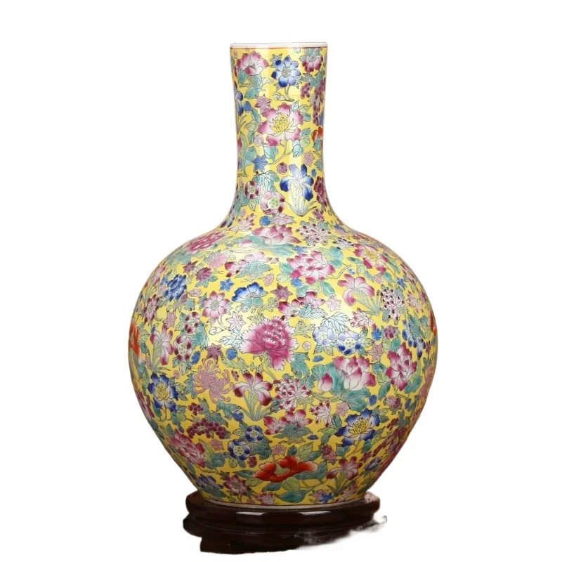 Jingdezhen ceramics, pastel enamel yellow background, large floor-to-ceiling vase