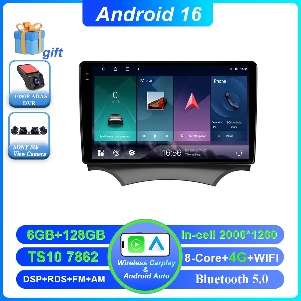 Android 16 Carplay voor Ford Ka 2008 - 2014 autoradio stereo multimediaspeler videospeler GPS navigatie QLED touchscreen 4G DSP
