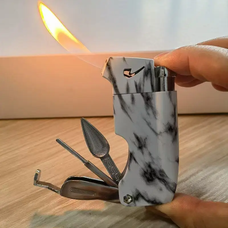 

New Fashionable Multi functional Pipe Lighter Outdoor Portable Butane Gas with Pipe Tool Cleaner Accessories Lighter Men's Gift