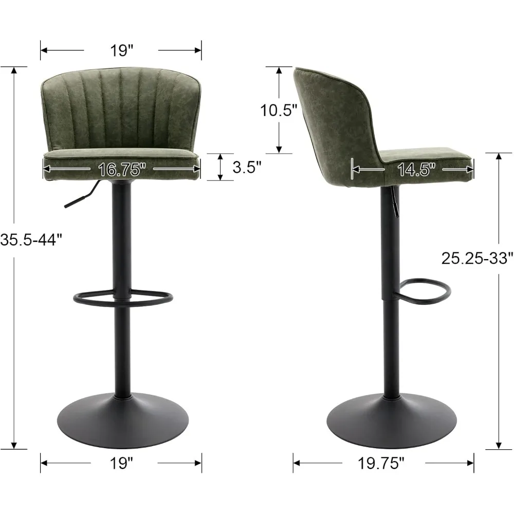مجموعة كراسي بار ذات ارتفاع دوار مكونة من كرسيين بارين حديثين قابلين للتعديل مع مقاعد منجدة من الجلد الخلفي مع معدن #2
