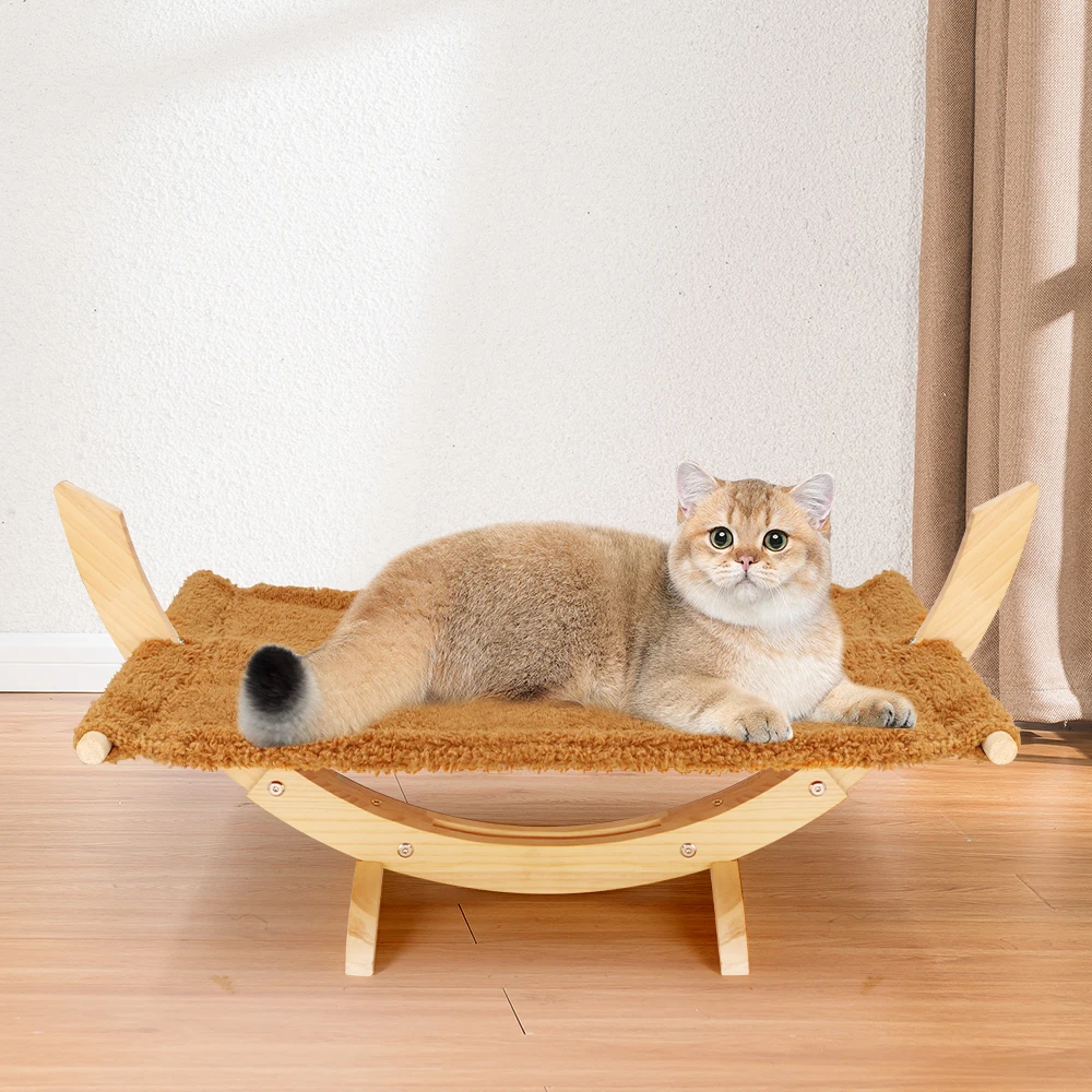 

Cat Hammock Hanging Cat Bed Plush Mat Bed Elevated Wooden Pet Beds for Indoor Cats Supplies Toys Pet Furniture Accessories