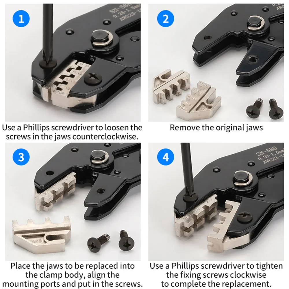 أداة العقص السقاطة SN-58B كماشة العقص XH2.54/DuPont2.54/2.8/4.8/6.3/محطات غير معزولة/الحديد 0.5-1.5 مللي متر 2/ AWG23-16 #6