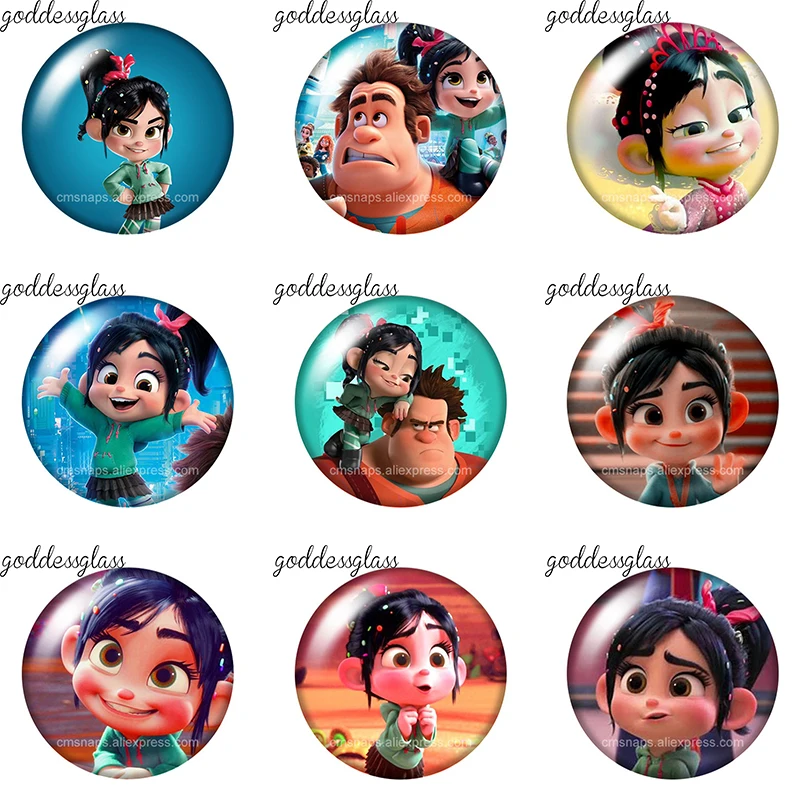 Disney Wreck-It Ralph juego Vanellope Girl 10 Uds redondo 12mm/20mm foto cabujón de cristal parte posterior plana haciendo hallazgos para llavero