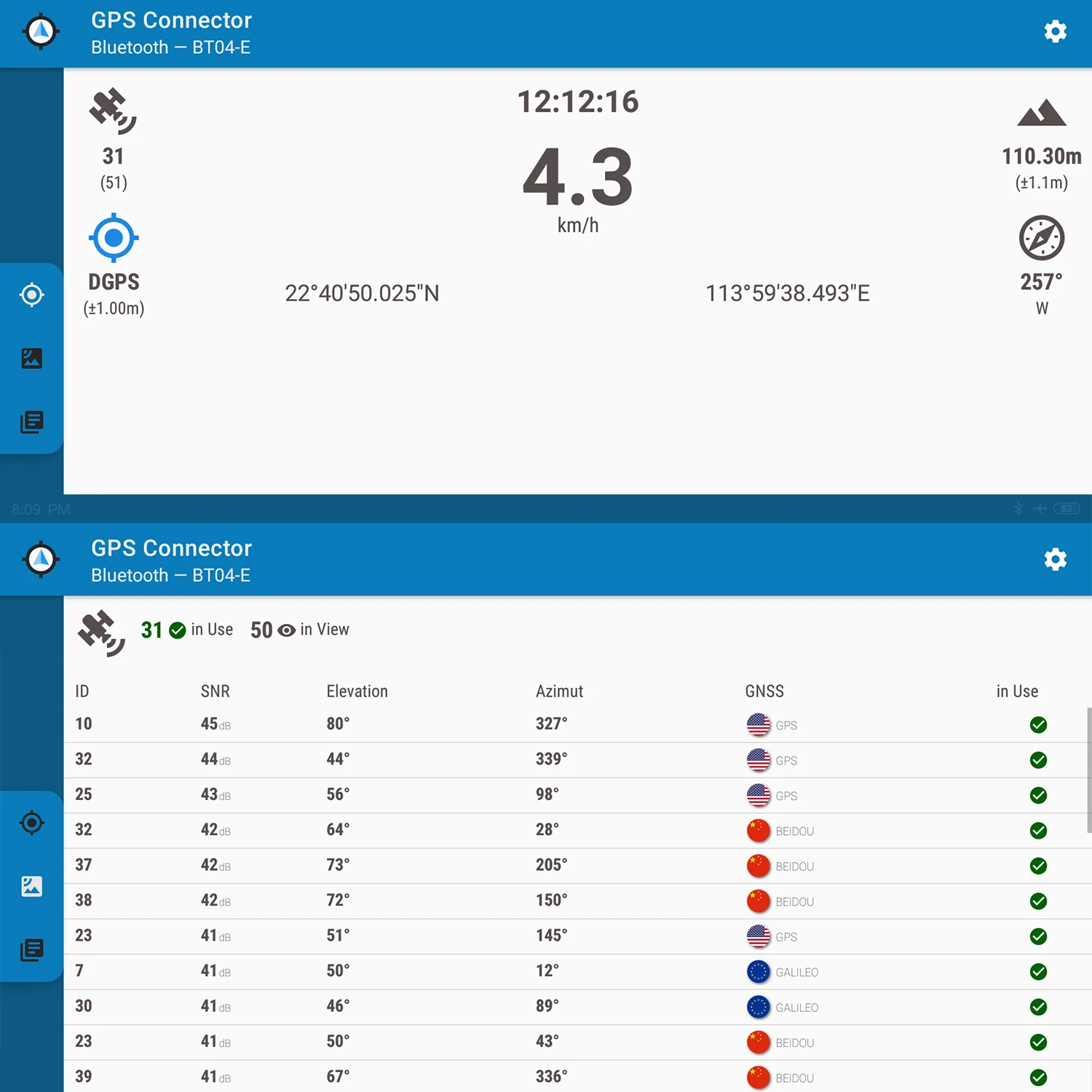 Windows Android Bluetooth GPS GNSS Ricevitore M10 USB NMEA Antenna GPS Galileo BeiDou QZSS SBAS SW Mappe OpenCPN Google Earth GPS