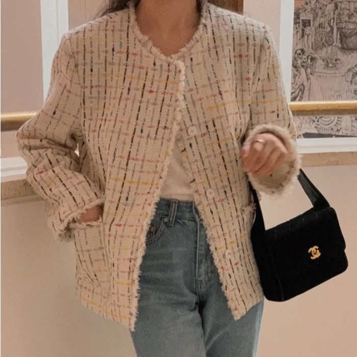 Fashionable Versatile Casual Style Korean Aesthetic Must- round Neck Long Sleeve Little Black Dress Jacket for Women