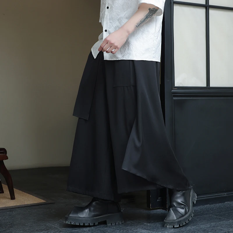 ญี่ปุ่น Gothic ไม่สม่ําเสมอเอวสูงกระโปรงจีบกางเกงสําหรับชายสีดํา Harajuku Punk Cargo กระโปรงฤดูร้อน Vintage เสื้อผ้า