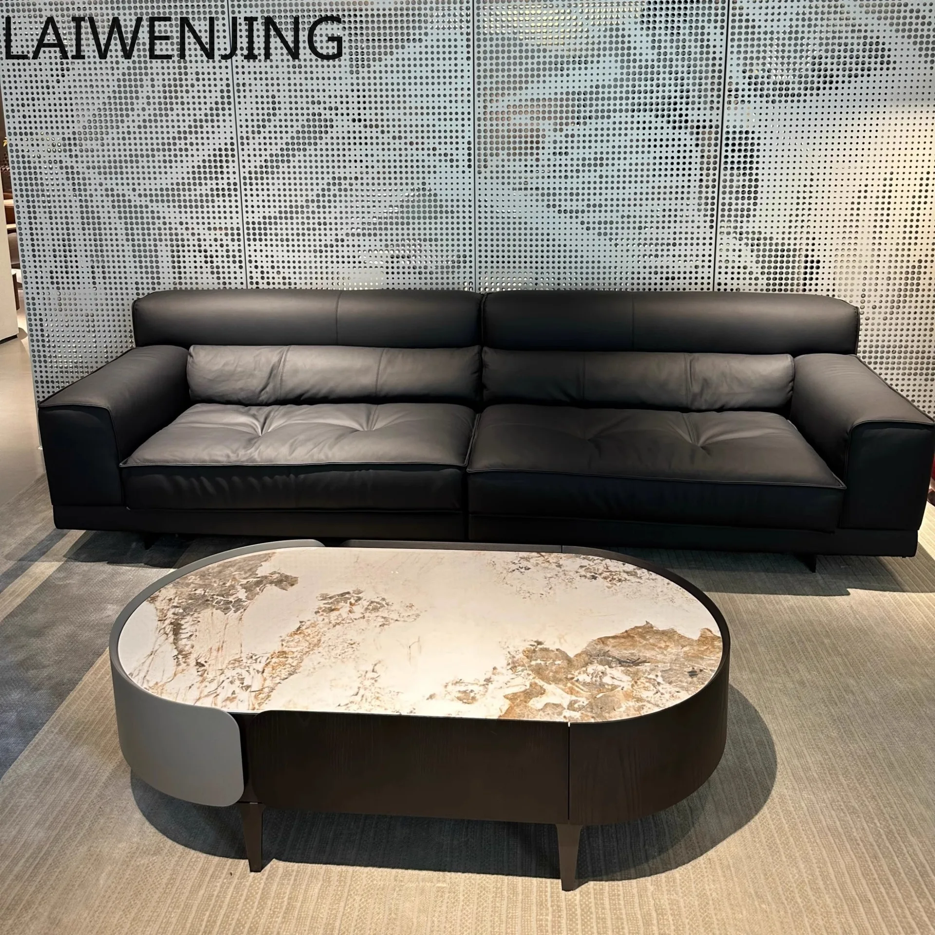 

MJY high-end Italian cowhide sofa small apartment black straight leather sofa