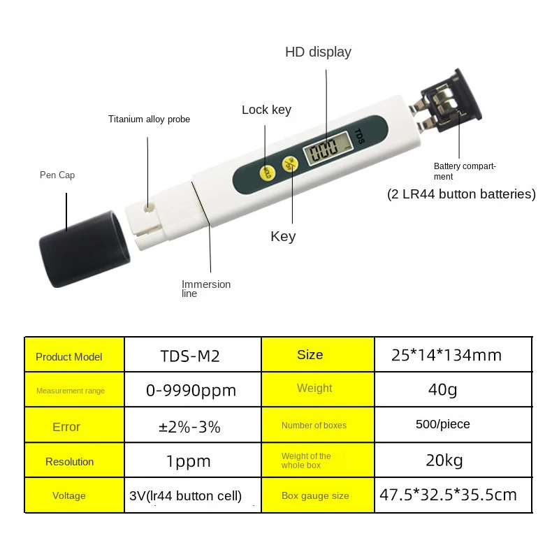 Meter Digital Water Tester 0-9990ppm Drinking Water Quality Analyzer Monitor Filter Rapid Test Aquarium Hydroponics Pools