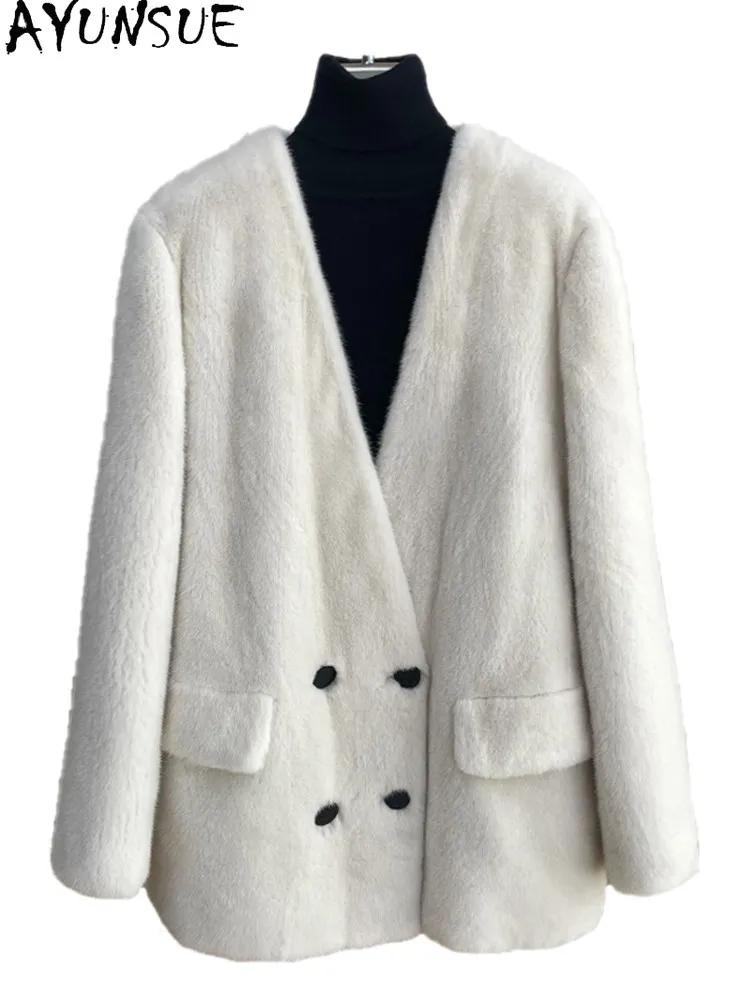 

AYUSNUE Высококачественная шуба из натурального меха норки для женщин 2026: Теплая зимняя одежда, цельные норковые шубы, новинка в верхней одежде. Шуба женская.