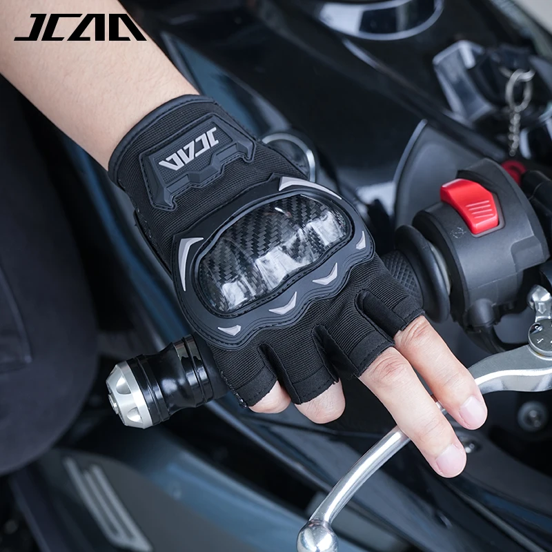 

Мотоциклетные перчатки JCAA с открытыми пальцами для мужчин, летние, дышащие, с защитой костяшек из углеродного волокна, черные, прочные, для езды на мотоцикле