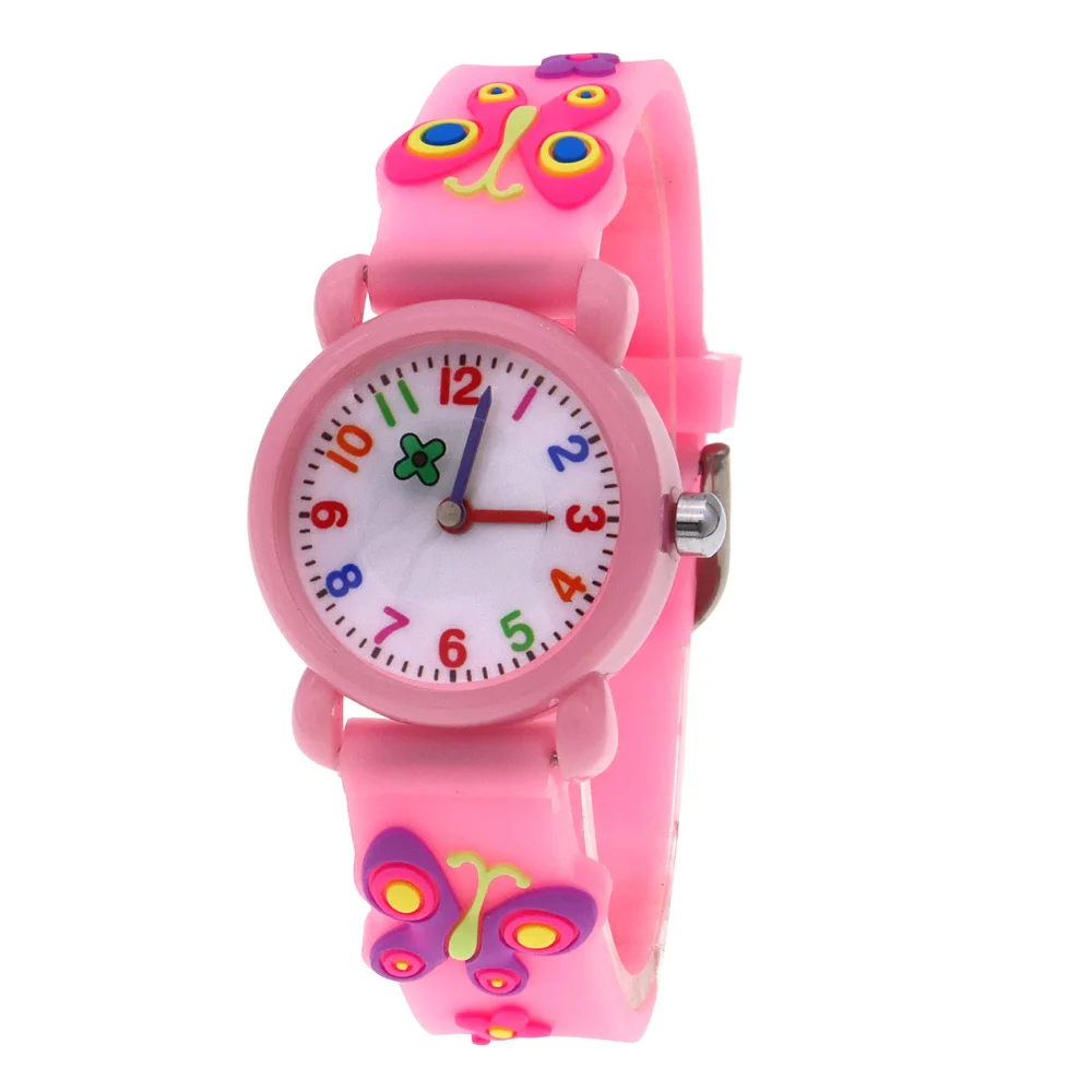 Montre-bracelet à quartz pour filles mignonnes, montre-bracelet 3D pour femmes, papillon, fleur, mains, beauté, bébé, étudiants, dessin animé, horloge