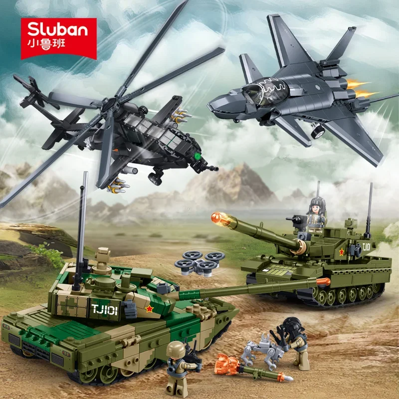 Stealth Fighter Helicopter & Main Battle Tank Military Model Bricks - Educational Building Blocks Set for Children Army Toy Kit