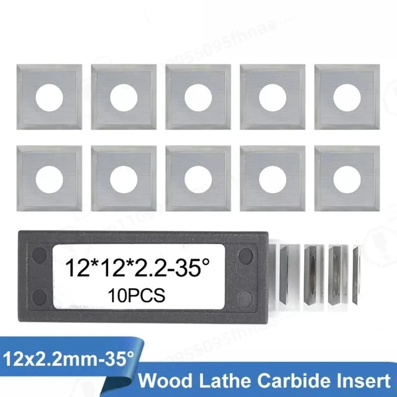 10Pcs Square Carbide Inserts Blades 12×12×2mm, 35° Bevel Four Edges Replacement Cutters for Wood Lathe & Planer Tools