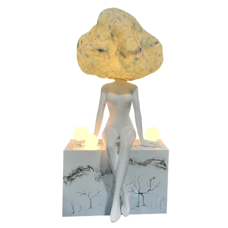 Luminous Figure Sculpture Girl Statue Floor Light Abstract Art Lamps