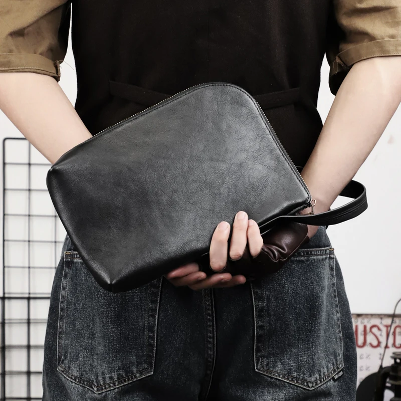 Soft Leather Men's Clutch Bag Genuine Leather Envelope Bag Handbag Large Capacity Business Clutches Handbag For Male