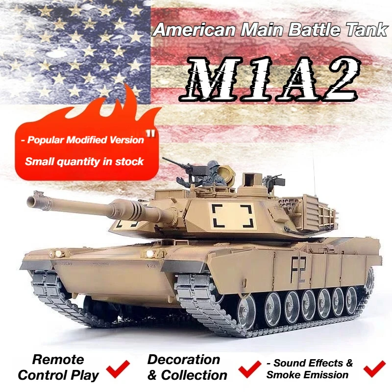 Heng Long 3918 M1A2 Remote Control Main Battle Tank 1:16 Scale 7.0 Version 2.4GHz Metal Tracks Infrared Shooting Desert Yellow