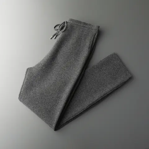 Hot selling new men's wool wide leg pants autumn and winter knitted business warm men's long pure wool knitted small leg pants