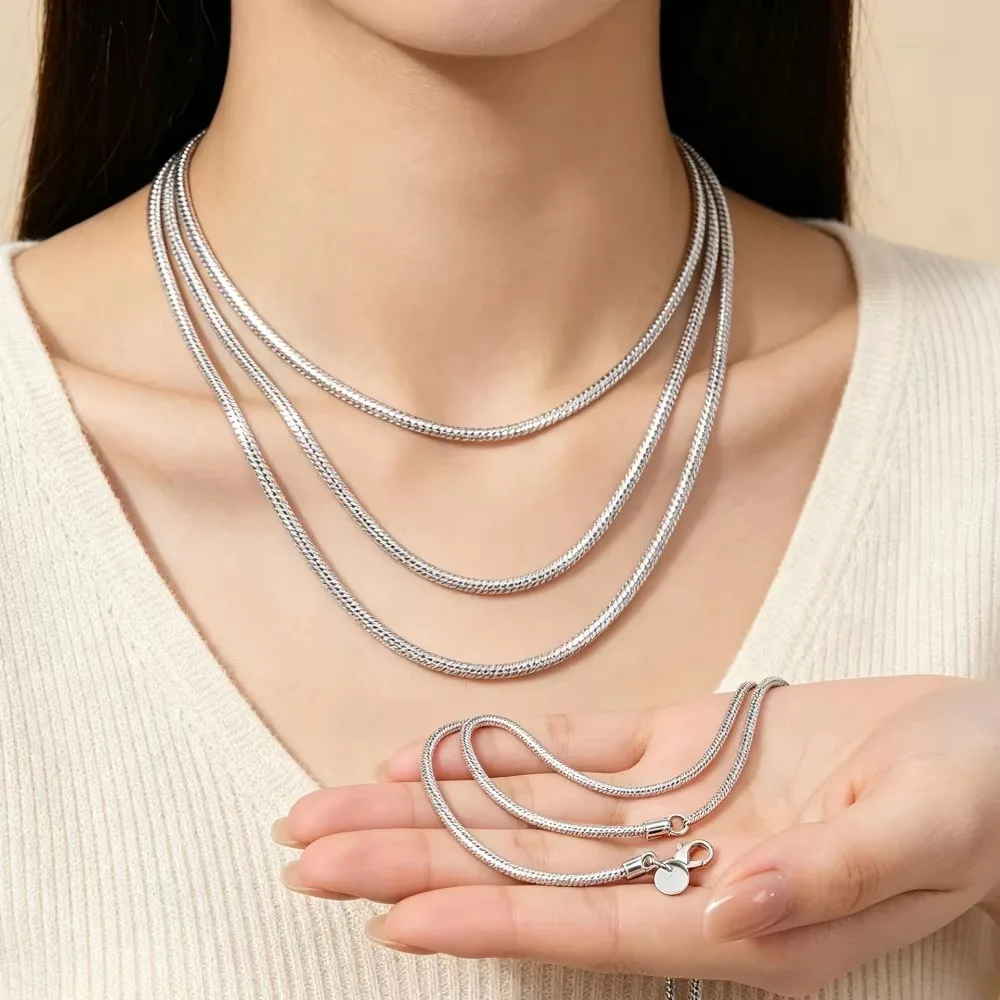 55cm Silver Solid Snake Chain Necklace 1MM/2MM/3MM, Men Women Fashion Jewelry Chain for Pendant, Free Shipping