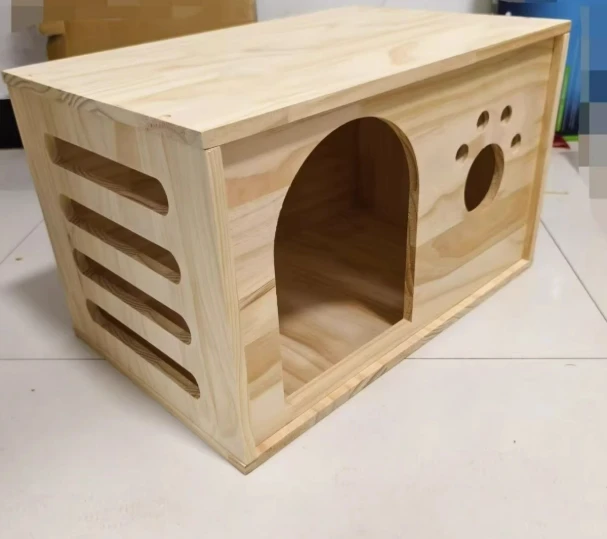 

Customizable real wooden house dog kennel kitten cage pet bed