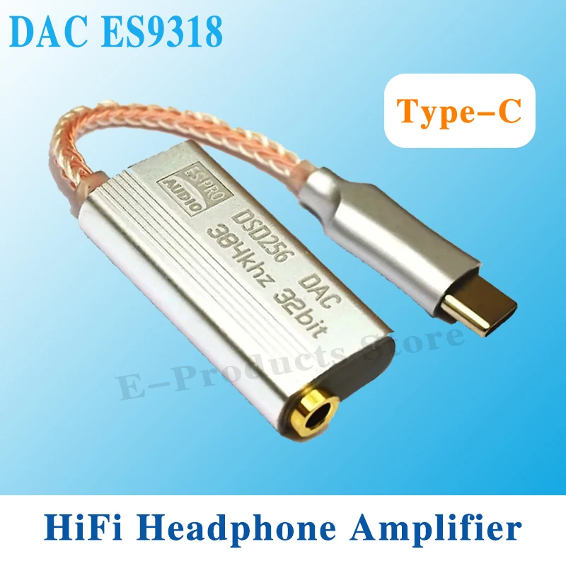 DAC ES9318 Headphone Amplifier HiFi Decoding AMP Adapter Sound Card For Android Phones Win10 Type C to 3.5MM Digital Decoder