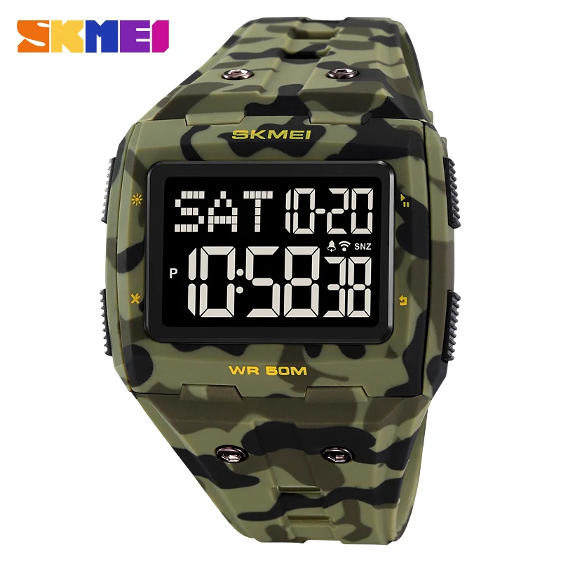 Reloj Digital cuadrado de camuflaje militar Skmei 2186 Para Hombre, Relojes de pulsera deportivos impermeables con pantalla LED Para Hombre, Relojes Para Hombre