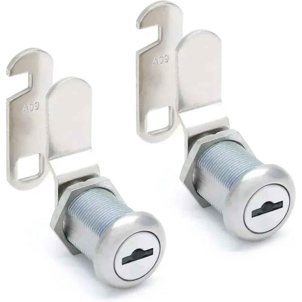2 Pack Cabinet Cam Lock with 7/8 Inch Cylinder, Offset & Hook Cam Thumb Locks, Tool Box Lock Replacement RV Locks for Storage Do