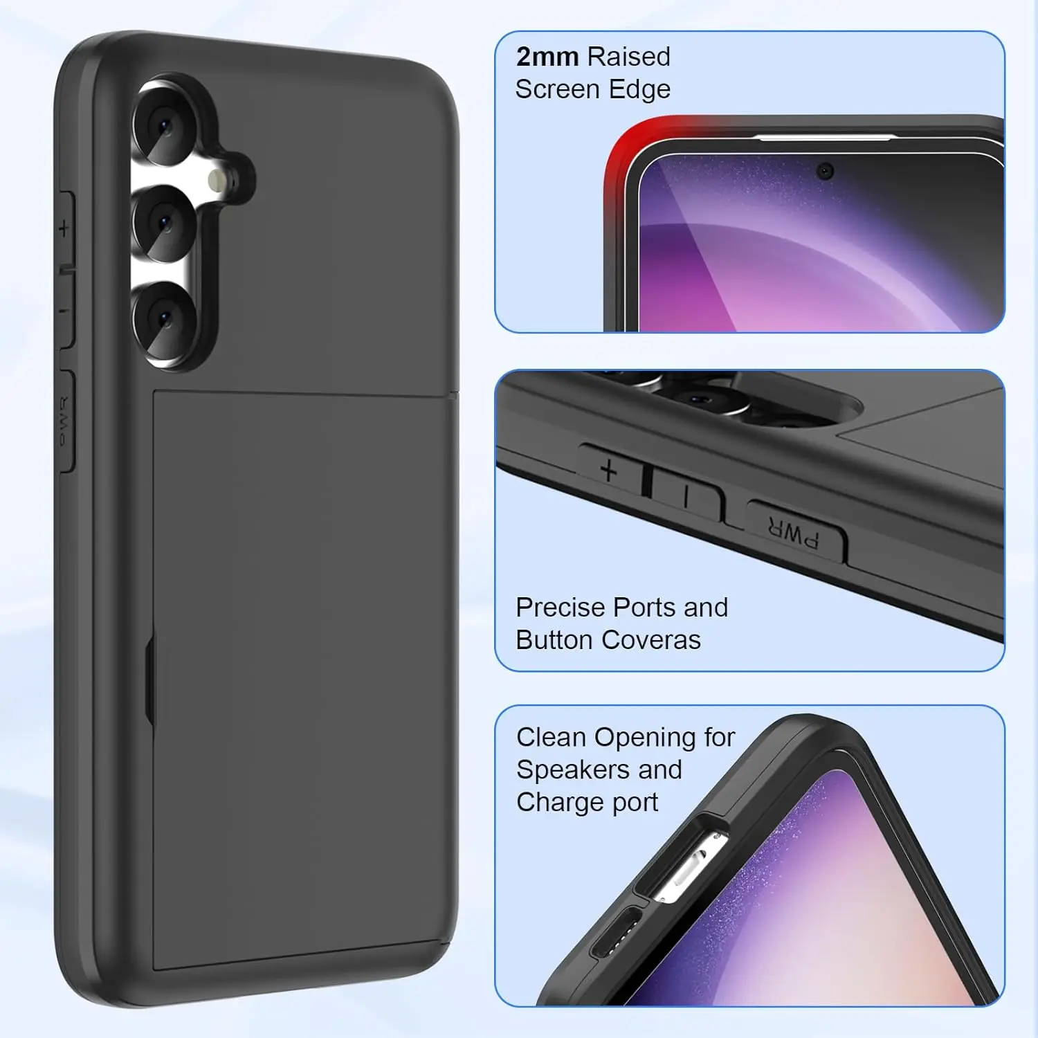 حافظة لهاتف سامسونج جالاكسي S25 FE S25 Edge S25 Ultra S24 A17 A56 A36 مقاومة للصدمات وحامل بطاقات مخفي صلب أغطية بطاقات الشريحة