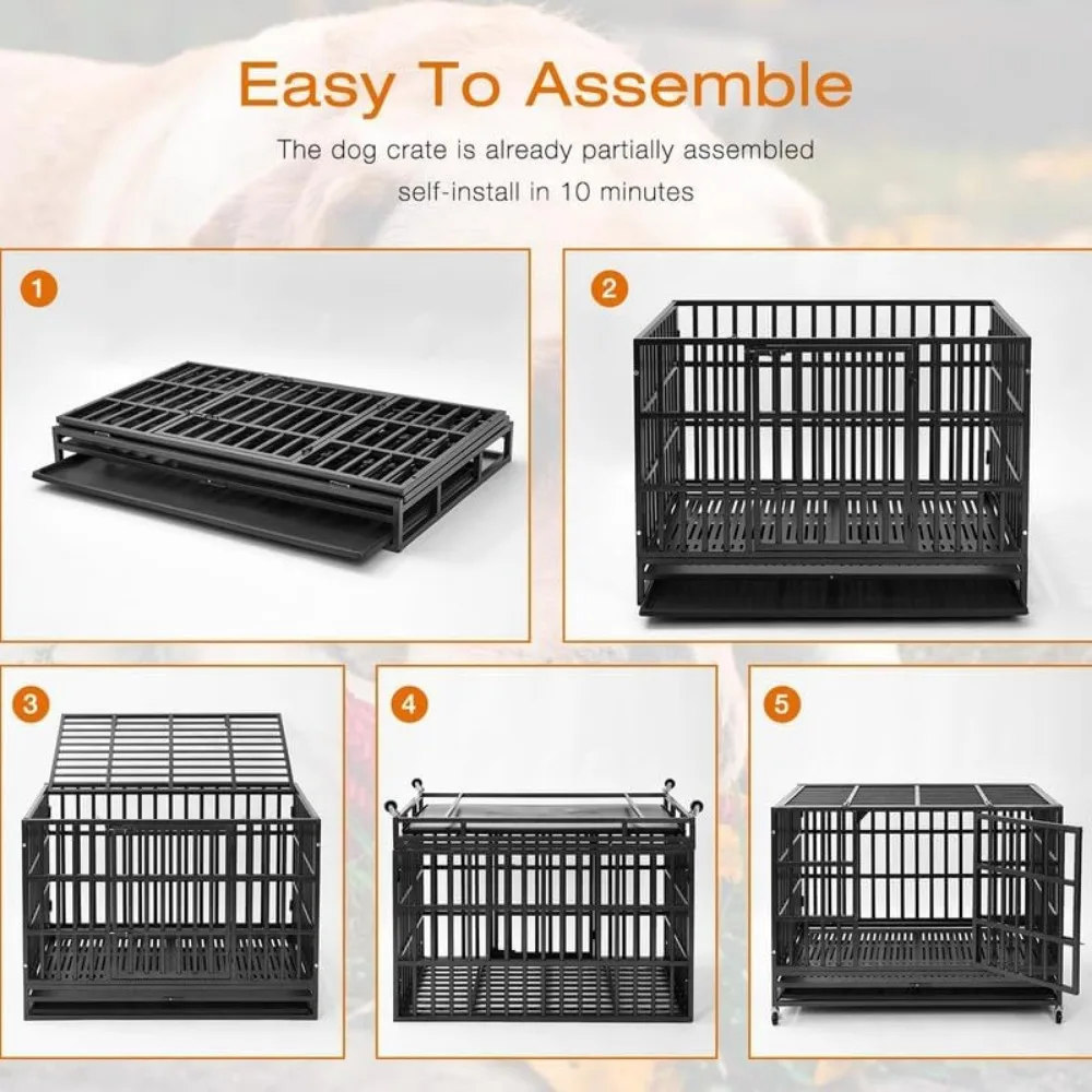 ترقية تحفة 48 بوصة شديدة التحمل غير قابلة للتدمير XL Dog Crate Steel Escape Proof، قفص داخلي مزدوج الباب عالي القلق، Ke #4