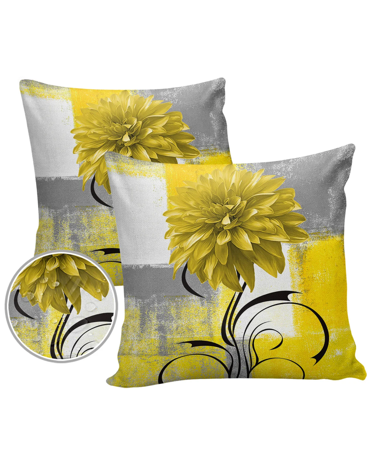 2/4PCS Waterproof Pillowcase Dahlia Oil Painting Abstract Texture Plant Flower Yellow Cushions Case Decorative Pillows Cover