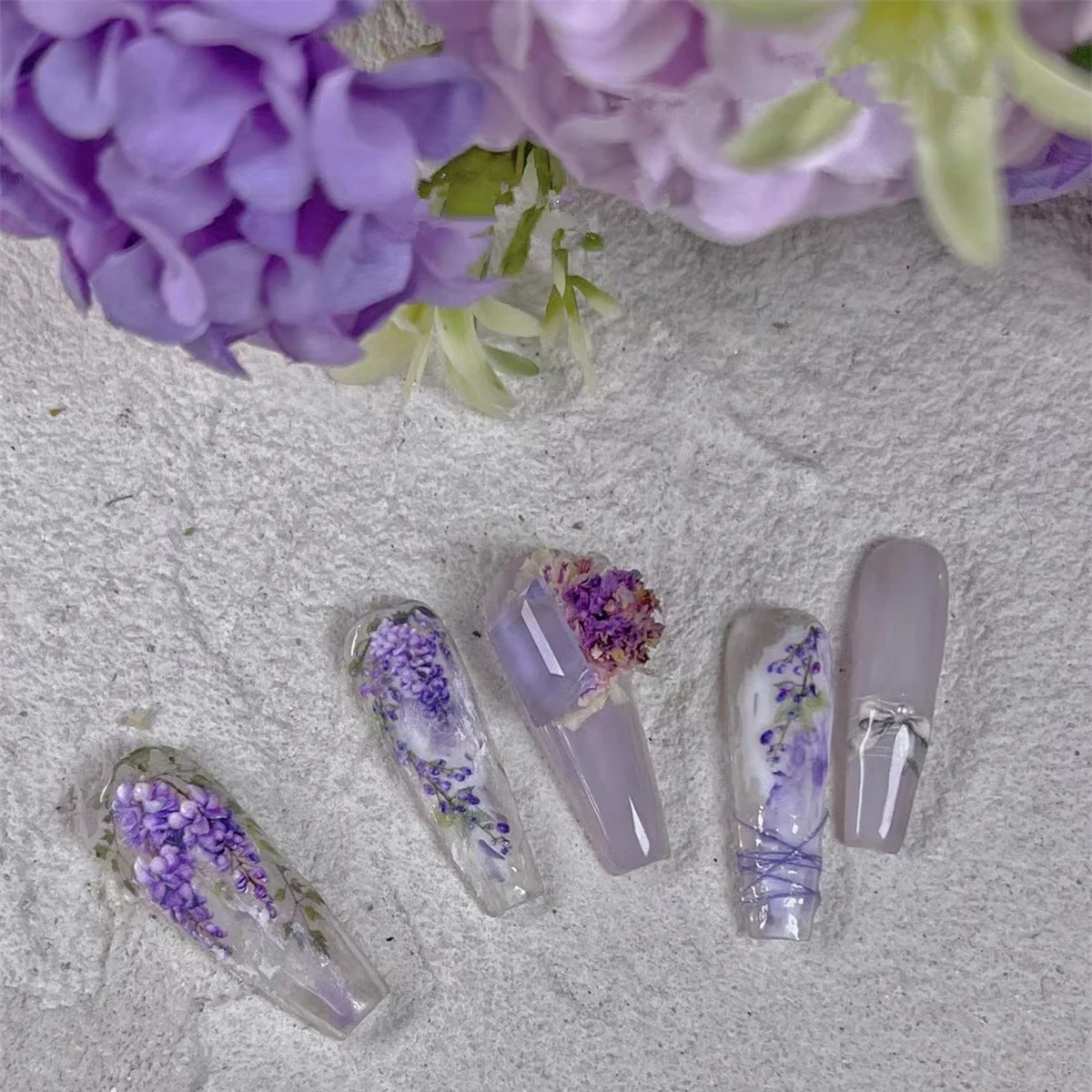 1pcs 5D Japanese Kawaii Purple Wisteria Flower Nail Art Stickers Flower Bow Nail Decoration Slider Decal Adhesive Transfer Part