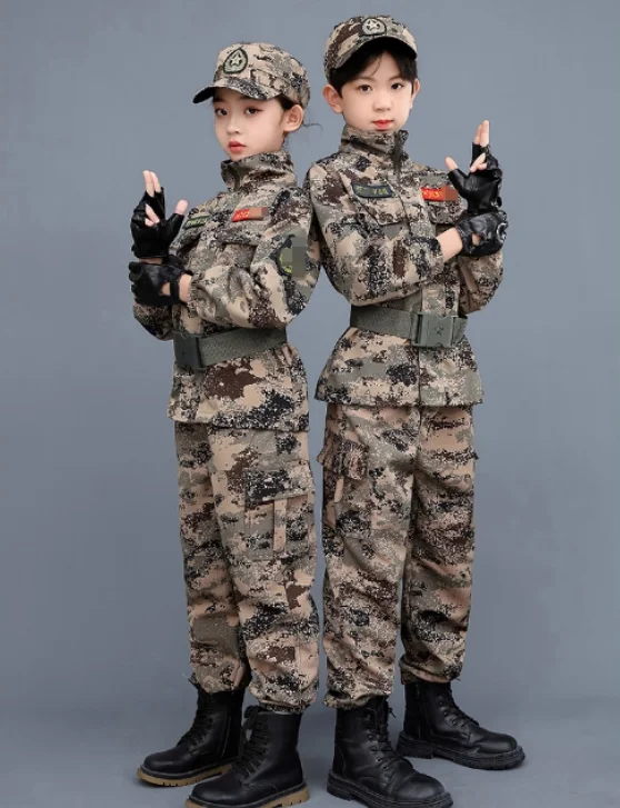 Student Training Camouflage Uniform Outdoor Suit Include Jacket Pants Hat Belt Boy