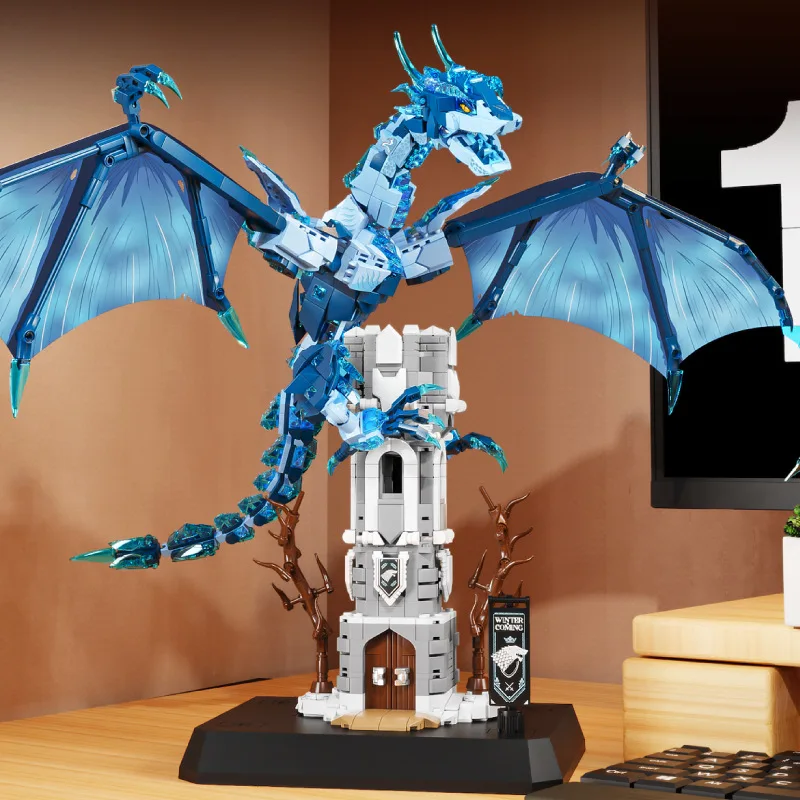 

MOC Fire Dragon & Ice Dragon Building Blocks Kit - Magic Animal Dinosaur Castle Assembly Model Bricks Diy Toys Kids Adults Gifts