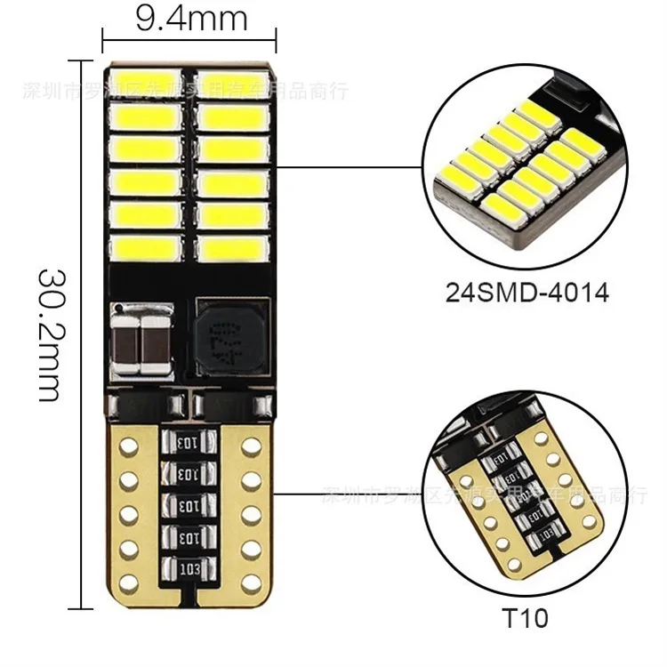 Indicatore di larghezza a LED per autoveicoli Lampadina T10 Luce da lettura 24smd In evidenziazione continua Luce targa piccola