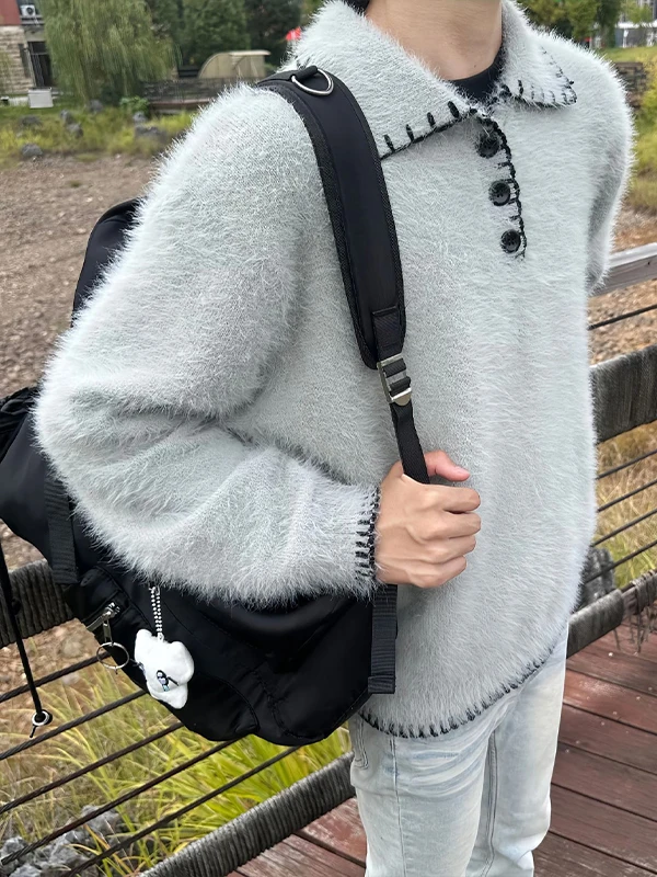 

ay Мужской трикотаж с ручной вышивкой Ne, осень-зима, Aosphere Cleanfit, ленивый топ, свободный крой, длинный све