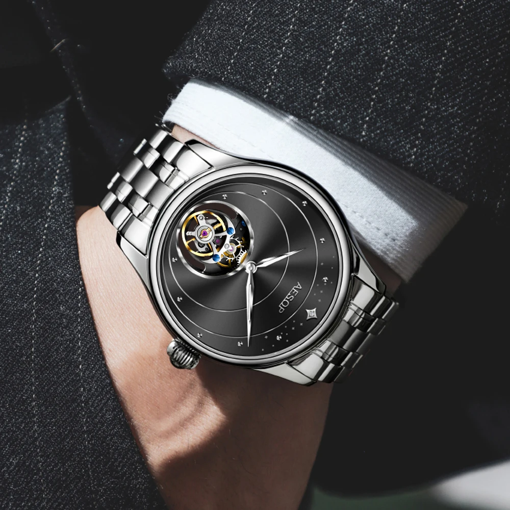 AESOP （manual 7048G） Luxury Tourbillon Mechanical Watch Men's Business Casual Wristwatch 30M Waterproof Sapphire Glass