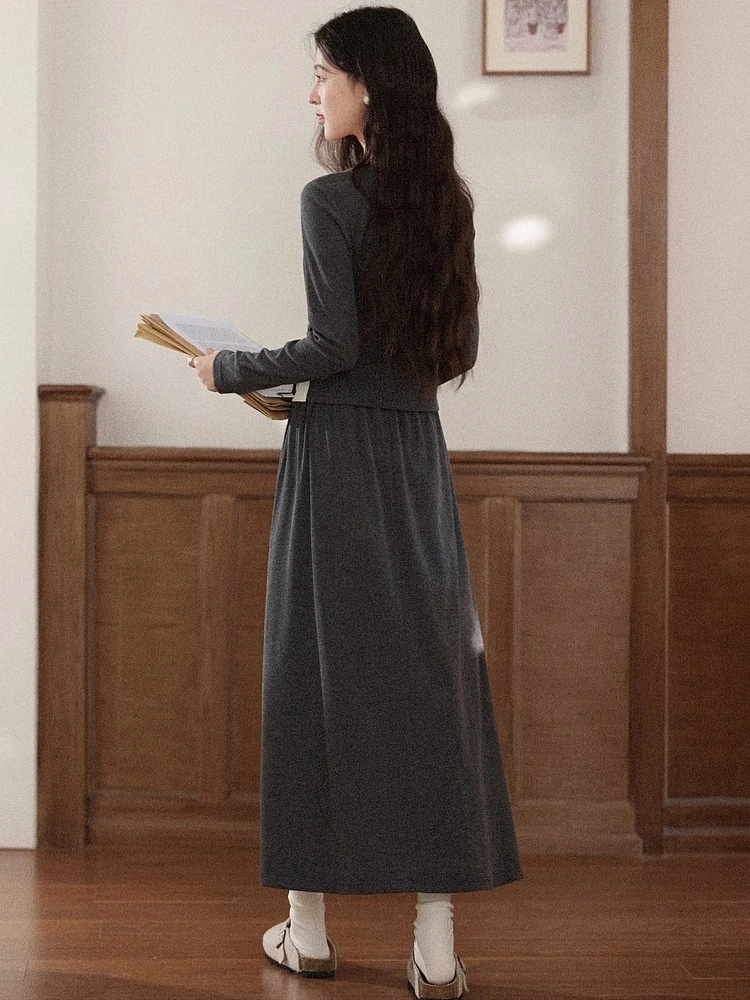 ALXNAN Casual Rokken Hoge taille Veelzijdige Gebreide Stretch Middellange Rok Nieuwe Herfst Ontspannen Zachte Dameskleding L569115-1