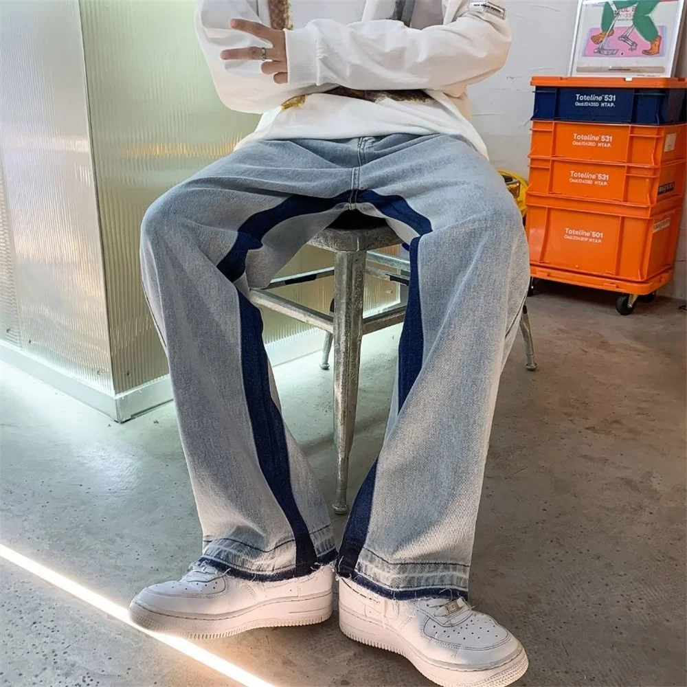 2025 Europese herenjeans Neutrale denimbroek met wijde pijpen Losse rechte letterprint Baggy Man Jean-broek Casual Baggy hiphop