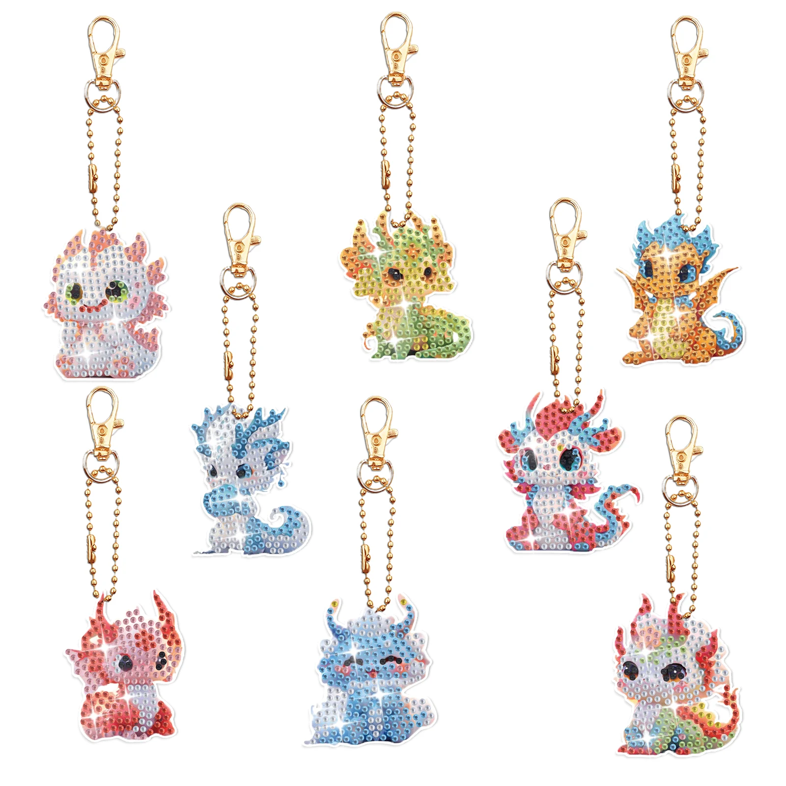 8-teiliges DIY-Set: Niedliches Drachenmuster Diamant-Malerei Acryl-Schlüsselanhänger-Kit für Heim- und Feiertagsdekoration, Geburtstagsgeschenk