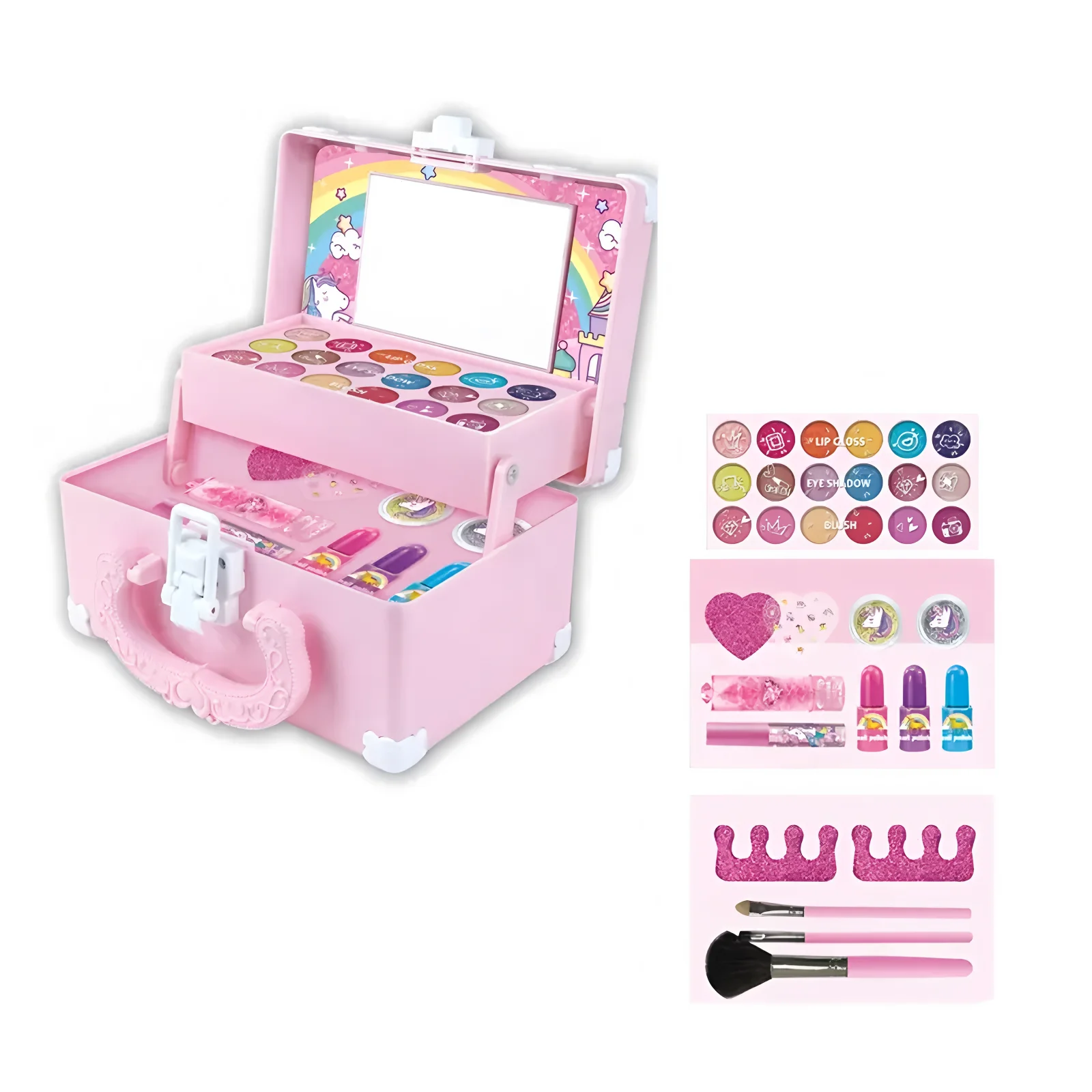 Luxury Princess Portable Makeup Play Set for Girl Safe Cosmetic Kit with Travel Case, Pretend Play Beauty Box,Non-Toxic Dress up