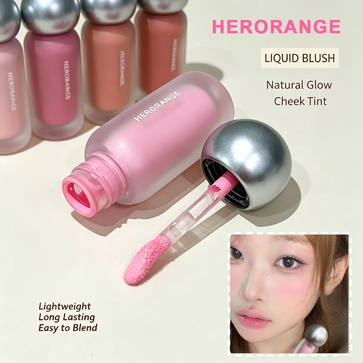 HERORANGE Liquid Blush Stick Multi-use Cheek Rouge Soft Cool Tone Long Lasting Blush Pigment Easy To Blend Korean Dolly Makeup