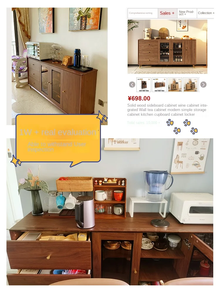 a5 Solid Wood Integrated Wall Tea Cabinet Storage Cabinet Kitchen Cupboard Cabinet Locker