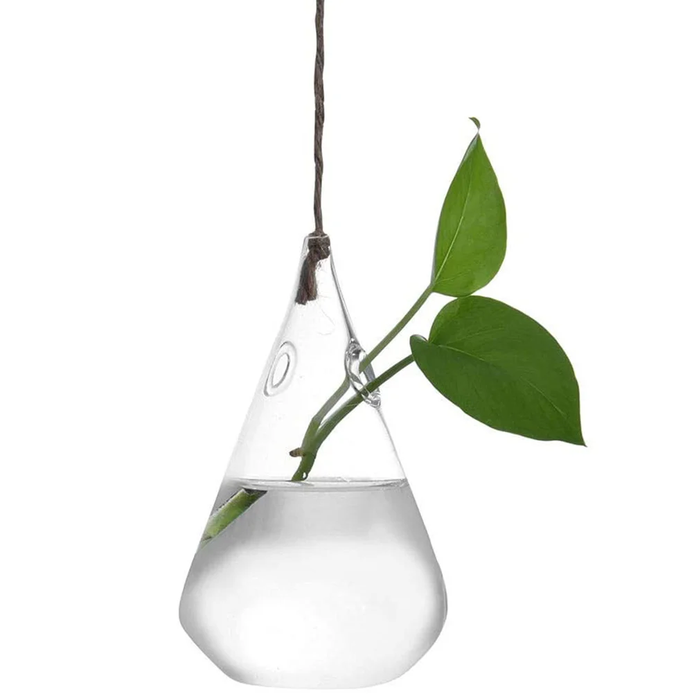 

2Pcs Glass Hanging Terrarium Planters Hydroponic Plant Containers Triangle Waterdrop Shape Suitable for Succulents Air Plants