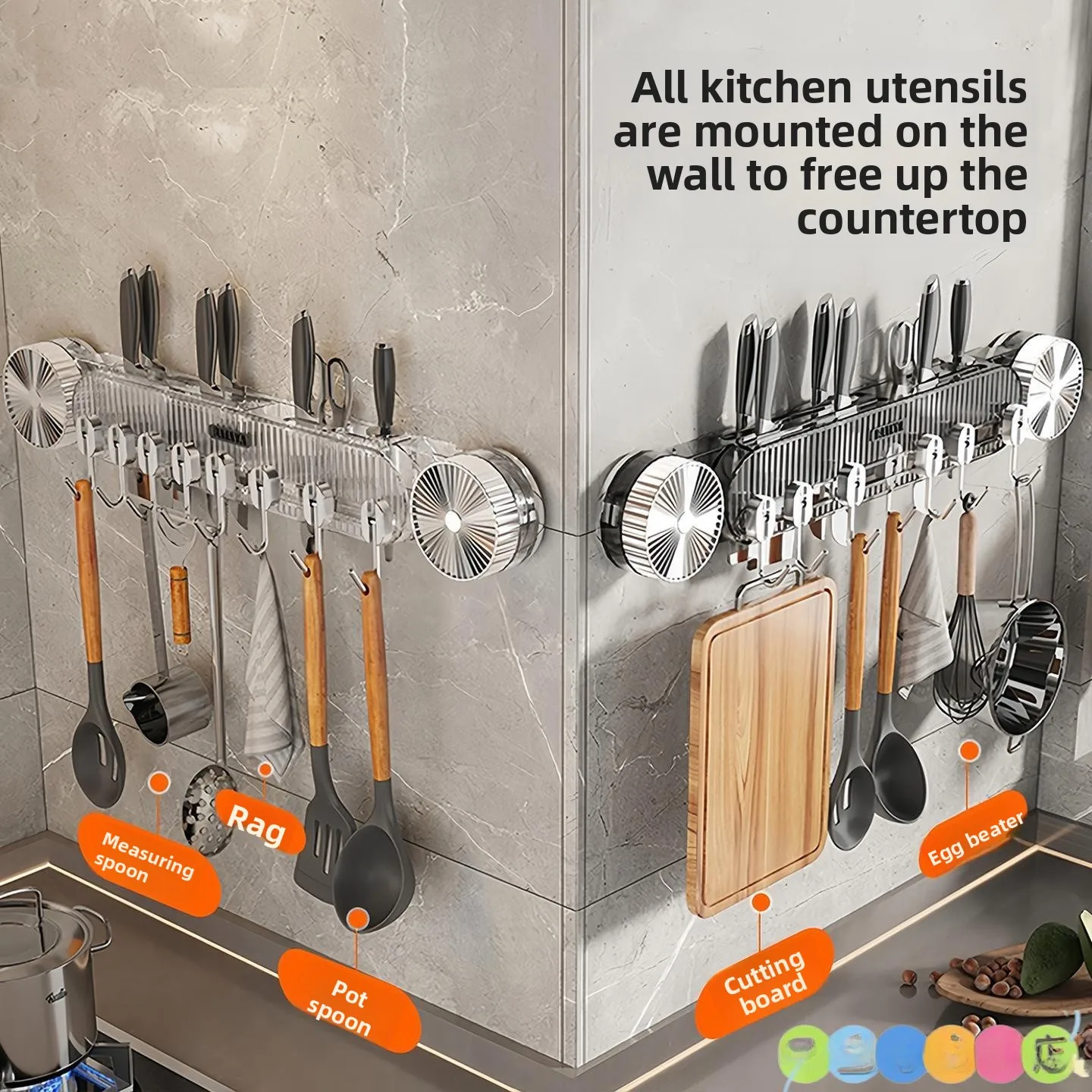 

Kitchen Suction Cup Hook Ra Multi-Function Sliding Tra Spoon Knife Holder Wall Mounted Storage elf Modern Simple Sle ...