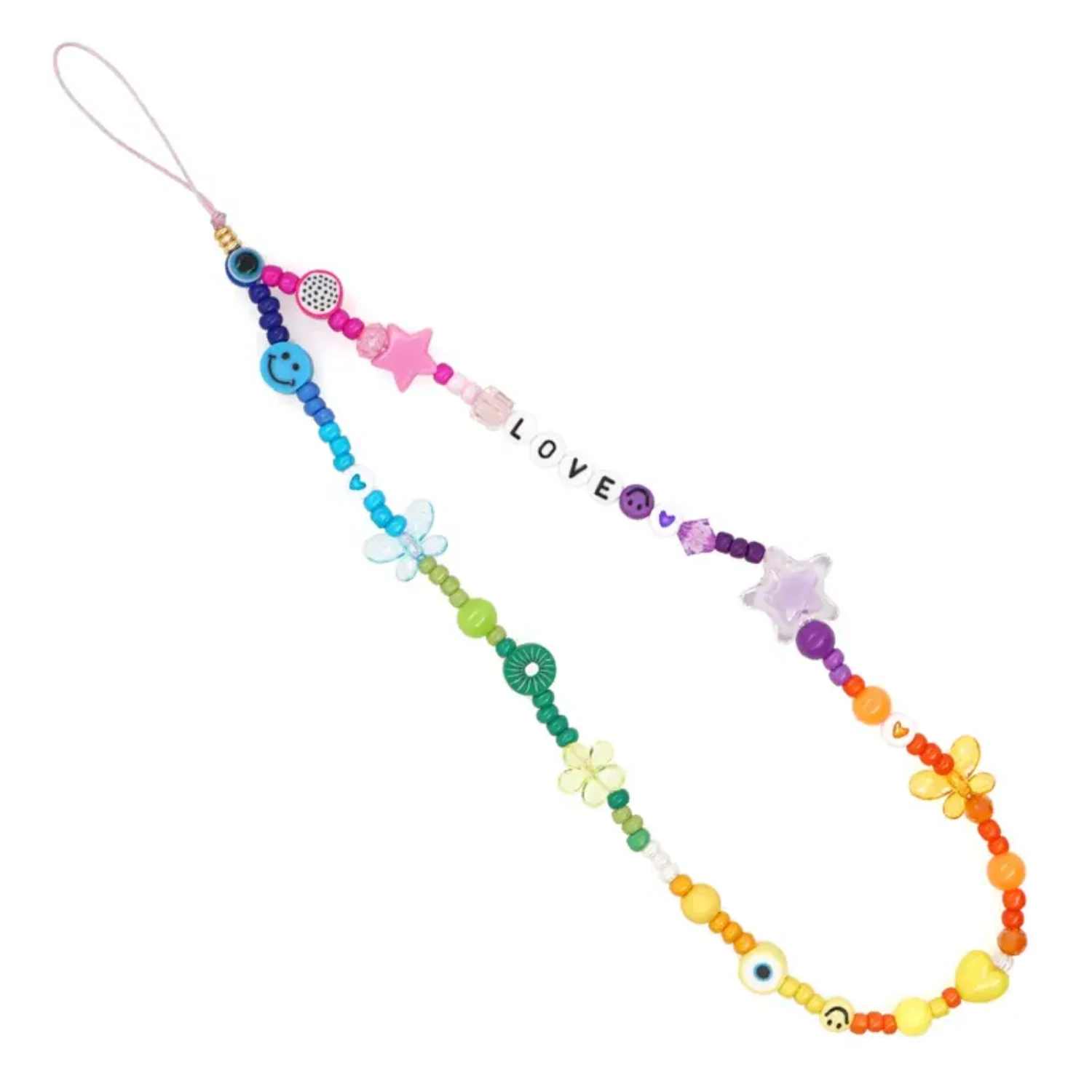 

Acrylic Crystal LOVE Smile Beaded Chain Wrist Strap For Cell Phone