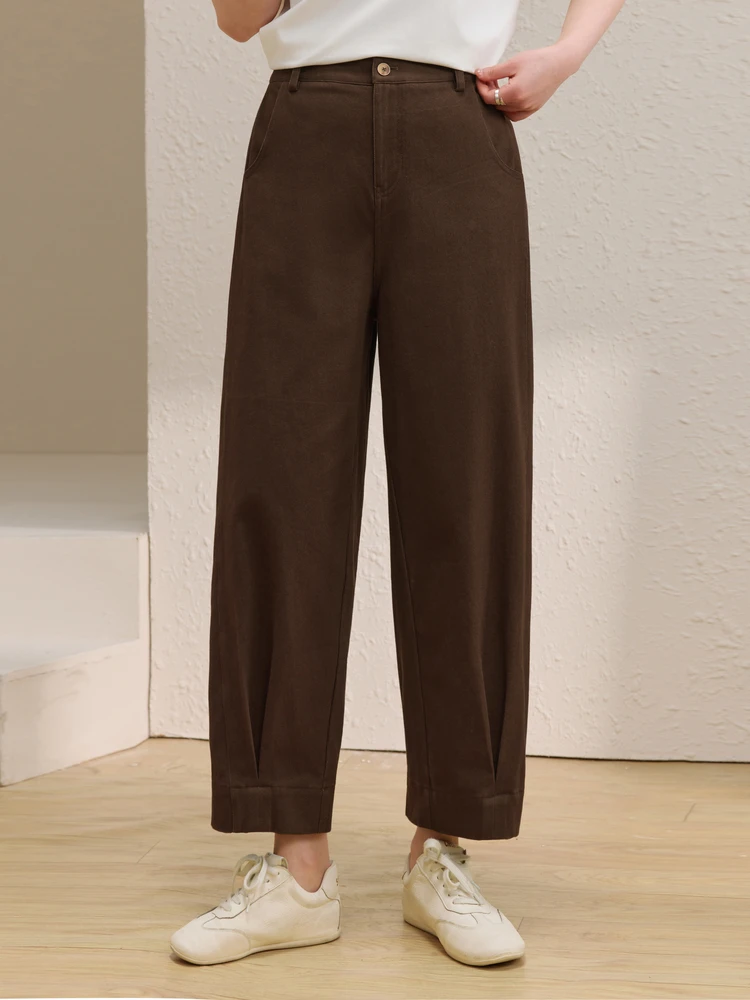 

Slimming High Waist Cotton Blend Texture Nine-Piece Pants for plus Size Women Spring New Arrival Straight Leg Pants